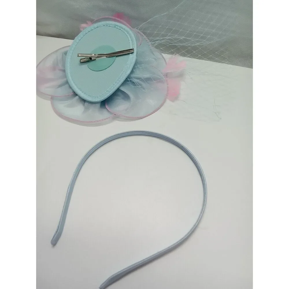 Little girl hair bow and headband pink‎ and blue Easter flower girl wedding